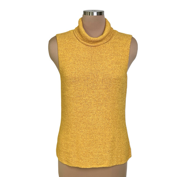 Sigrid Olsen Top Size Medium Silk Blend Knit Sweater Sleeveless Cowl Neck Yellow - Picture 4 of 9